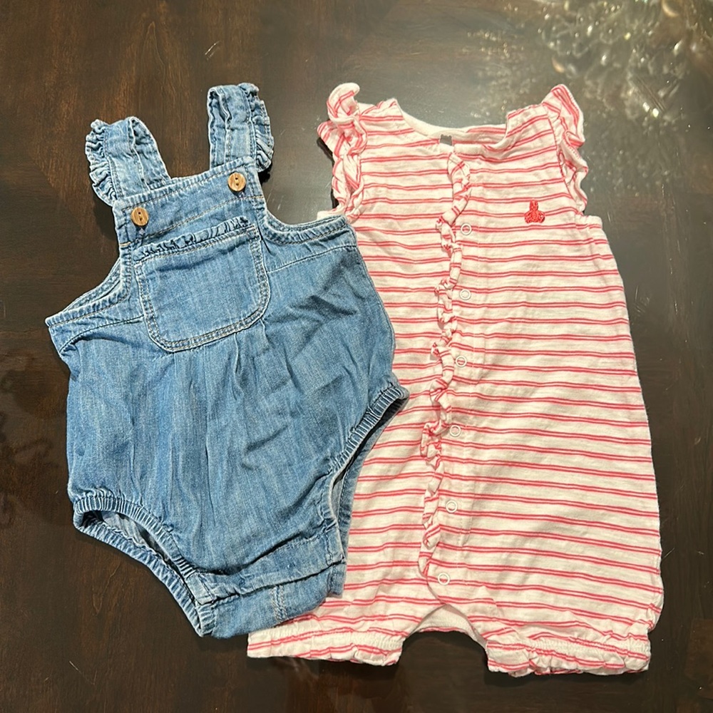 Baby GAP Girls One Piece Denim Striped Lot of 2 size 3-6 months
